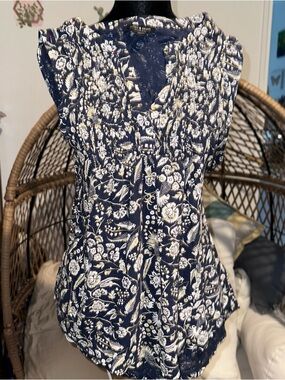 Lucky Brand Navy Blue Floral Smocked V-Neck Camisole